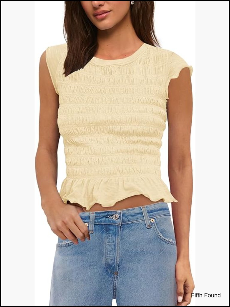 Women's Ruched Crop Top Short Sleeve T-Shirt Smocked Y2k Summer Tee